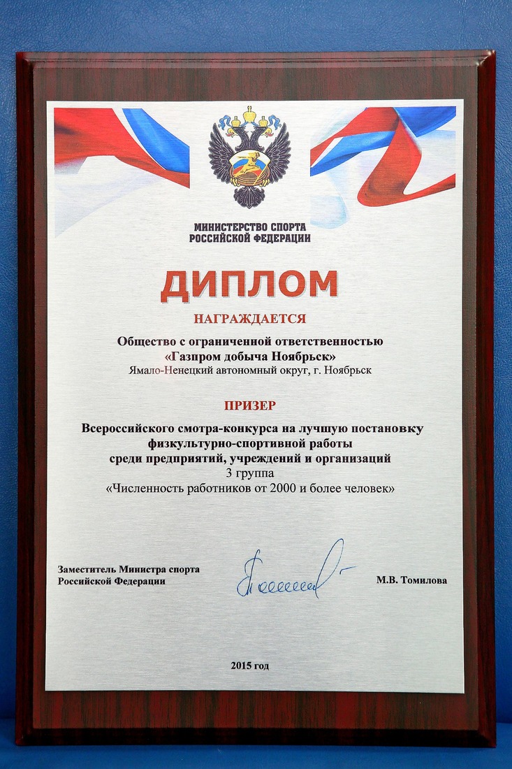 Диплом Министерства спорта РФ
